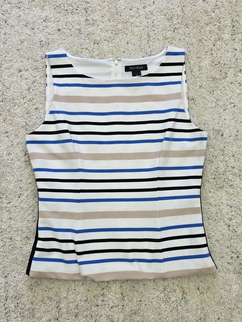 White House Black Market Size 10 Striped Sleeveless Shell - Blue, Black, Beige